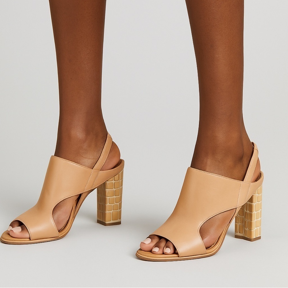 Womens Donald Pliner Katya Sand Leather Slingback Open Toe Block Heels Size 9M
